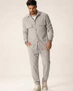 Conjunto Casual con Busto Abotonado y Pantalones de Tela