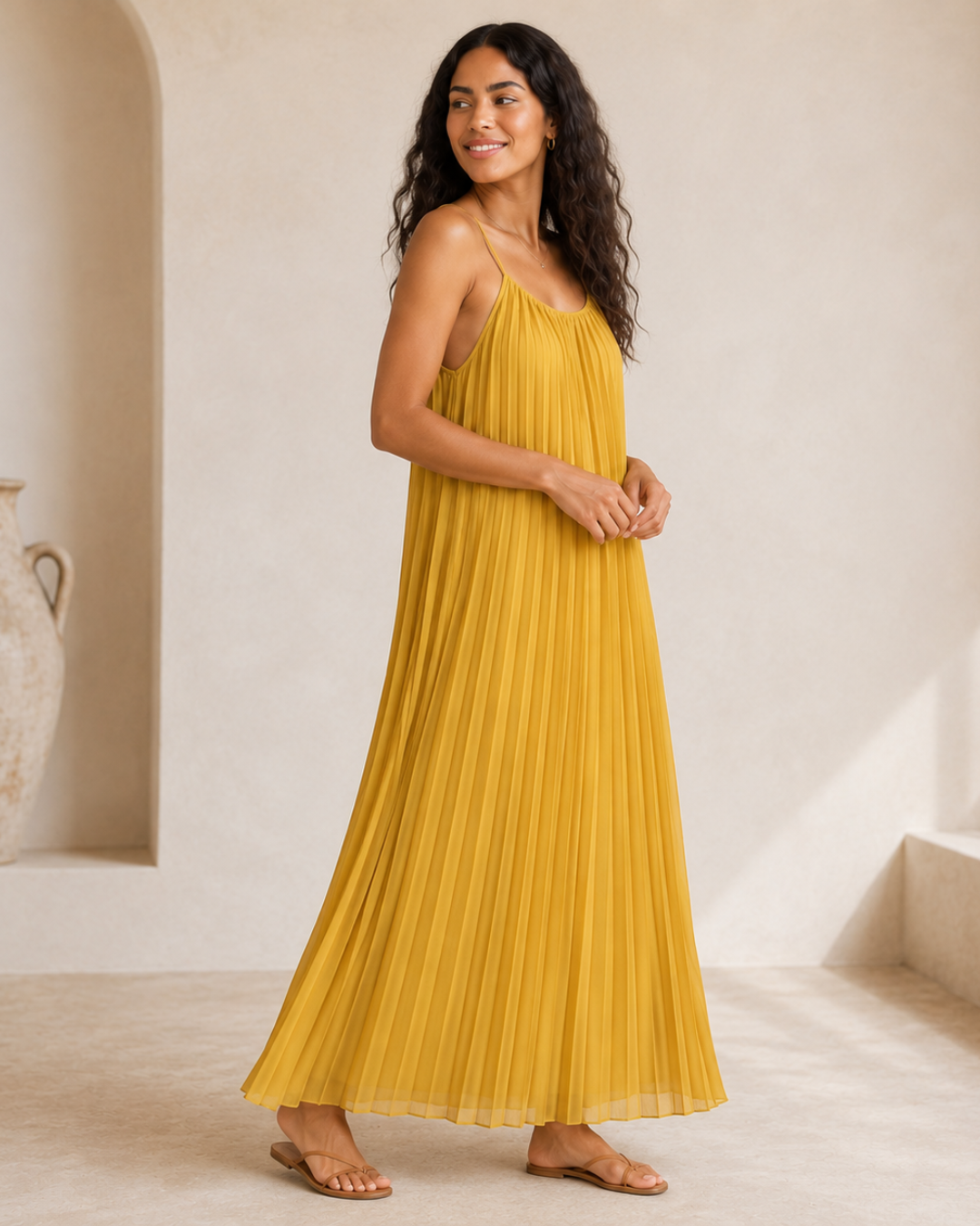 Vestido largo plisado con tirantes finos®