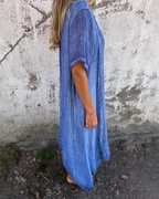 Vestido midi de algodón y lino con escote en V®