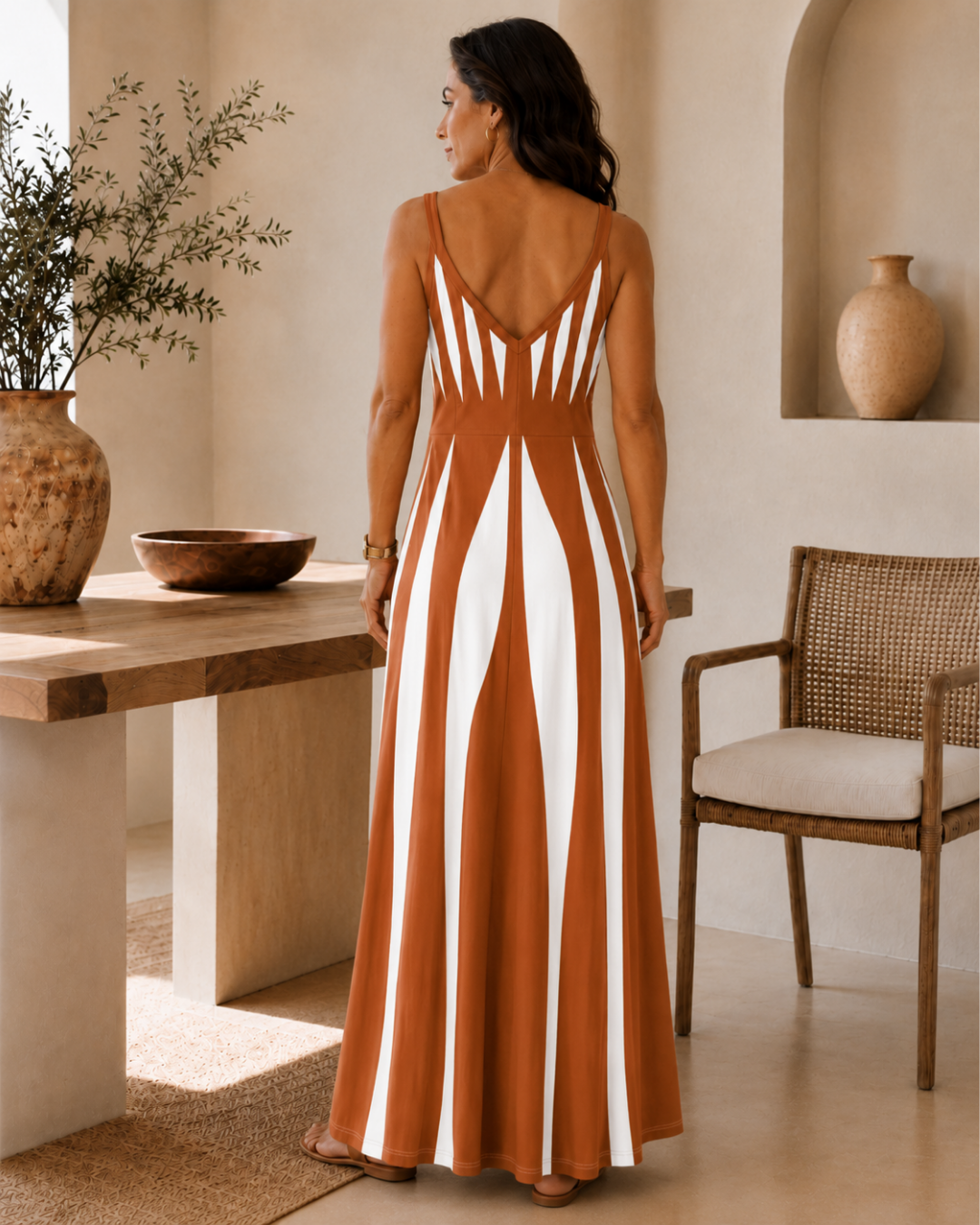 Vestido Largo de Tirantes con Estampado Ondulado