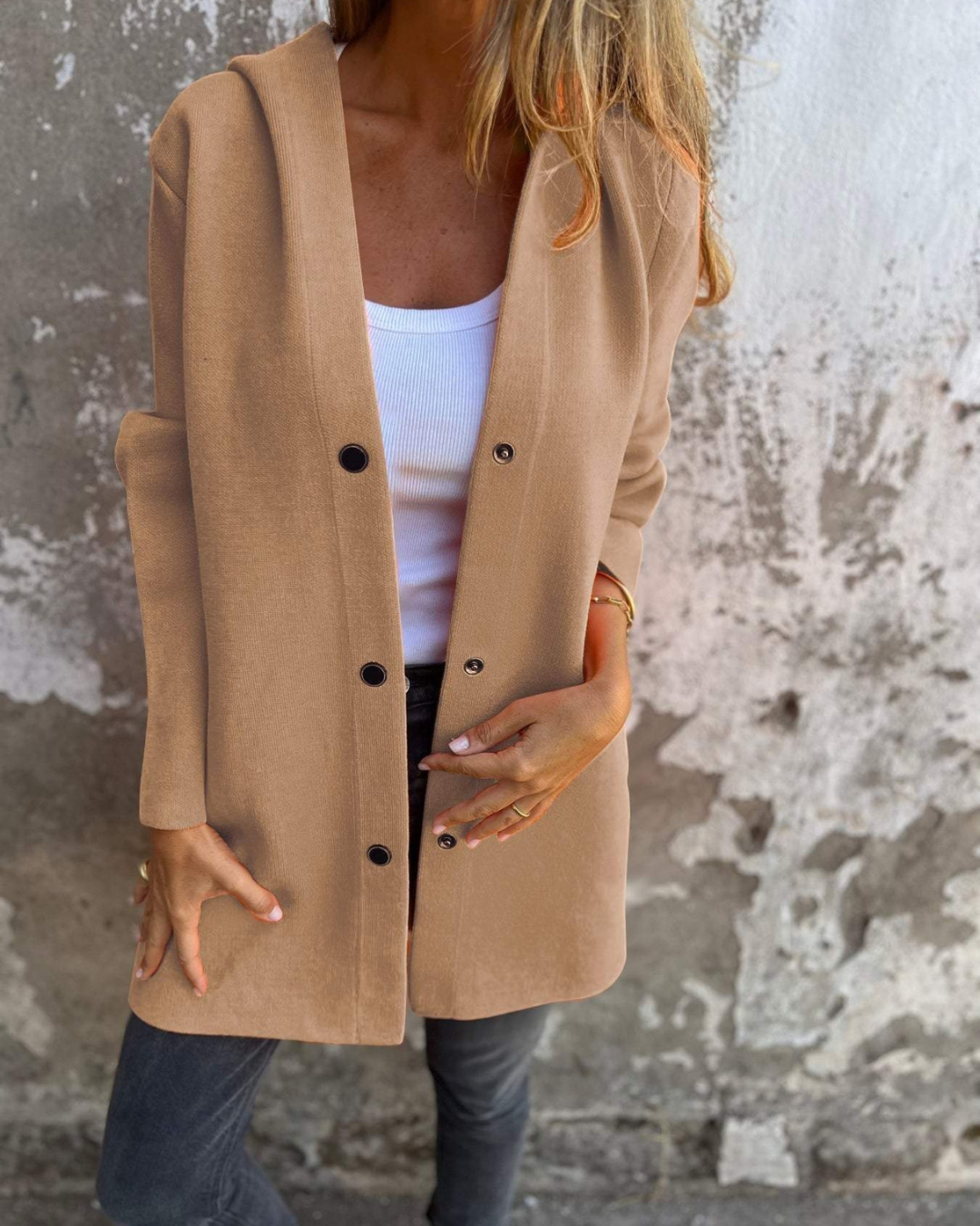 Chaqueta informal con botones frontales y bolsillos para mujer