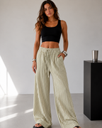 Pantalón Palazzo de Rayas con Cintura Ajustable