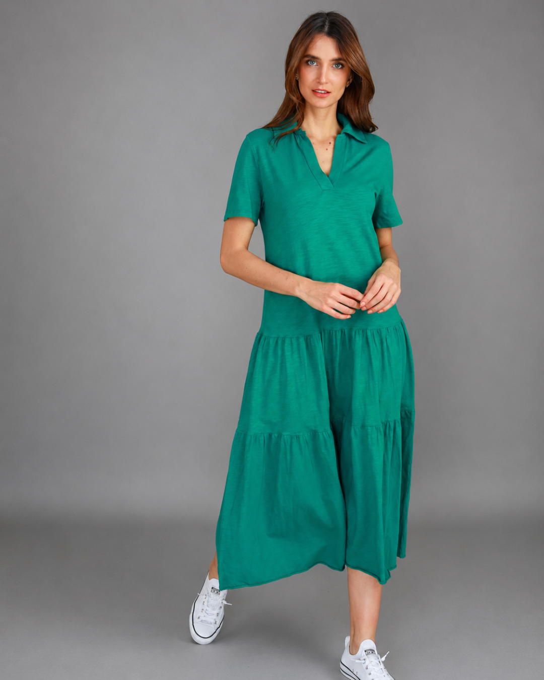 Vestido largo con cuello camisero