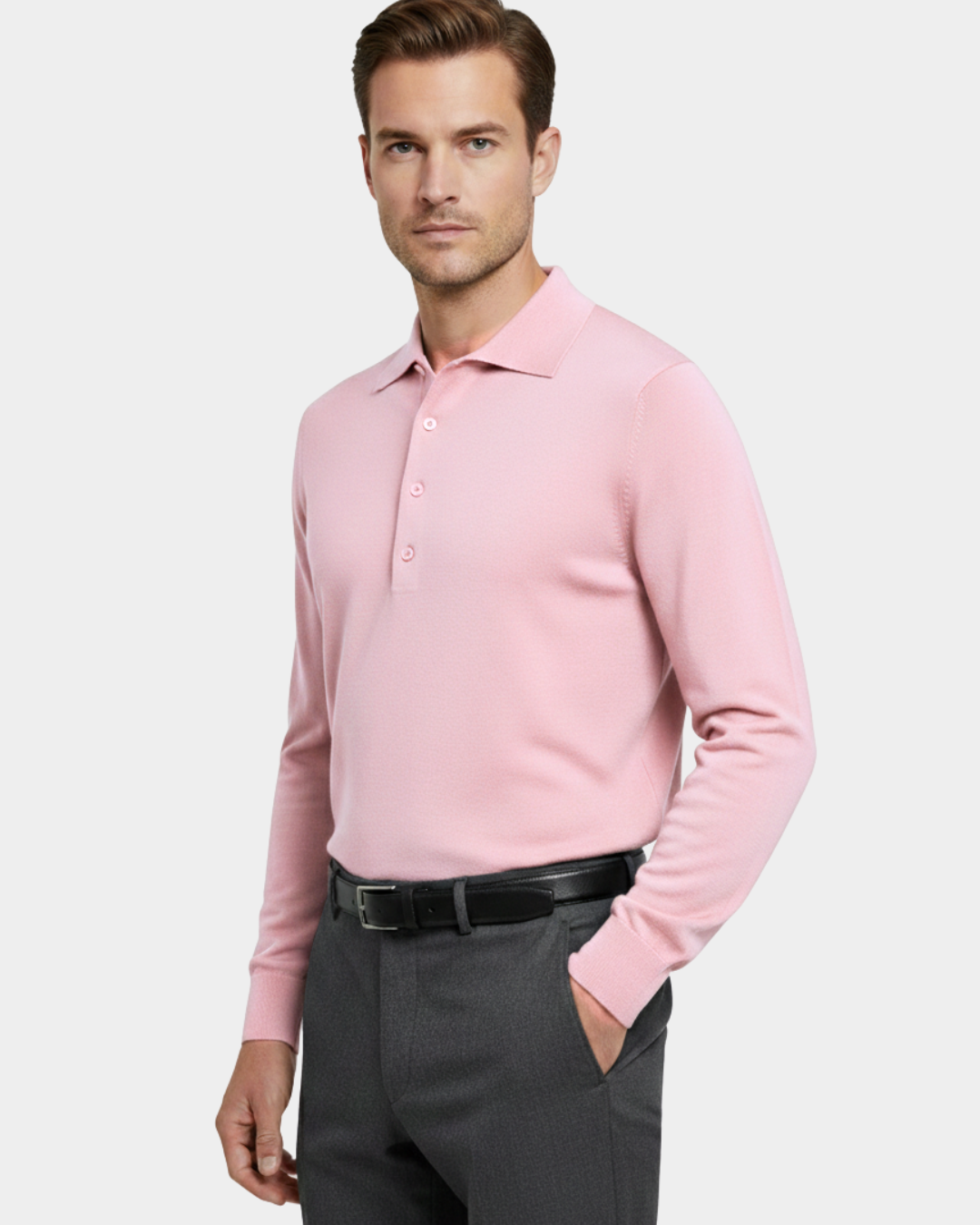 Polo de Manga Larga en Punto Fino para Hombre®