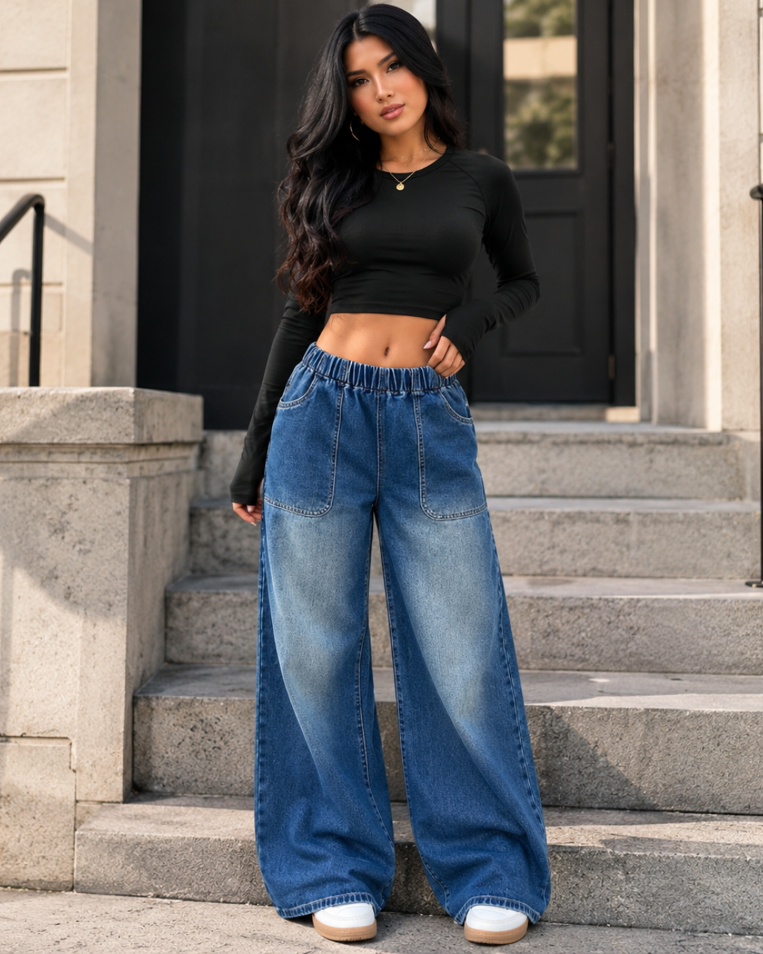 Pantalones Vaqueros Palazzo con Cintura Elástica®
