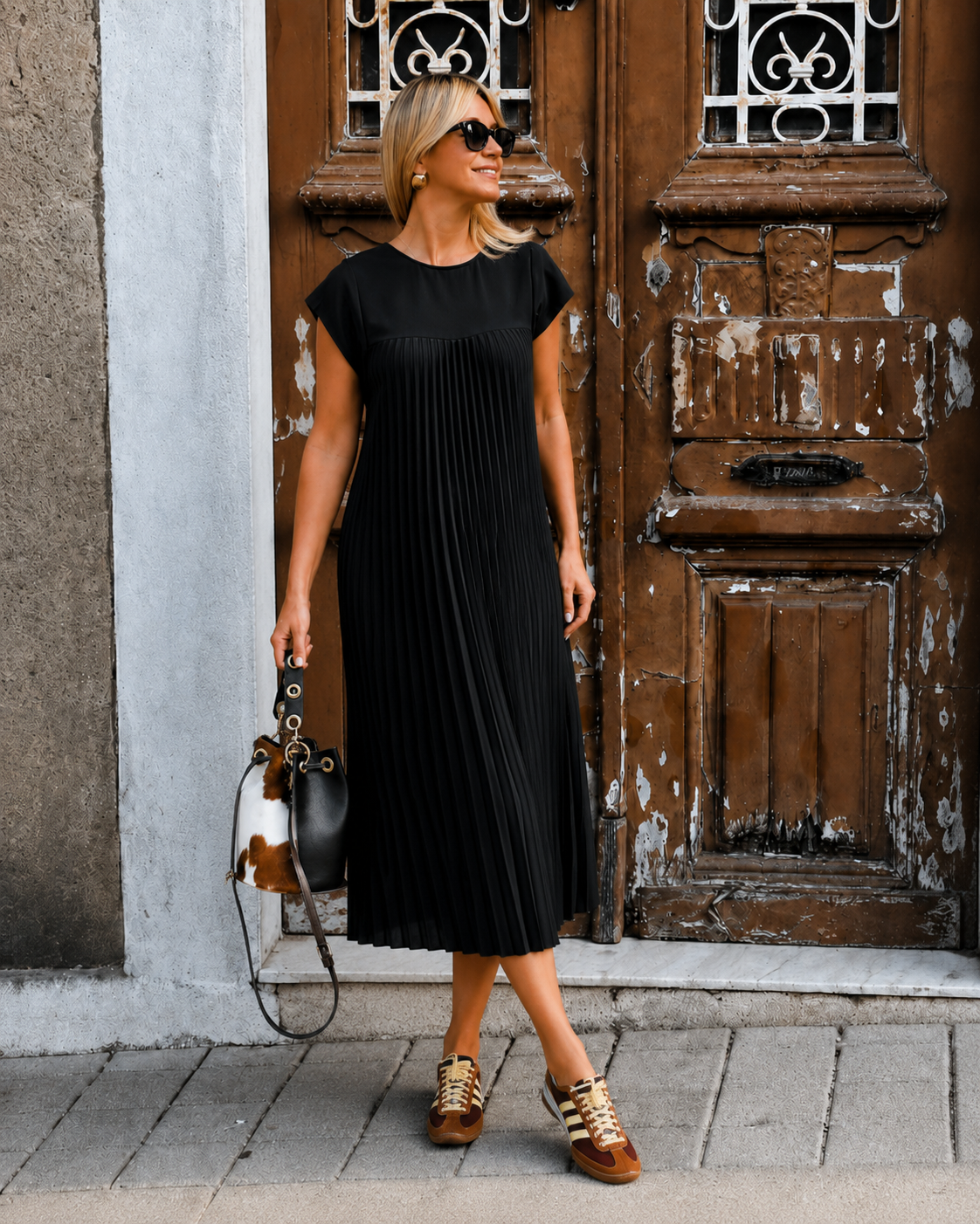 Vestido largo elegante con pliegues finos