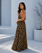 Vestido Largo Animal Print con Tirantes Finos
