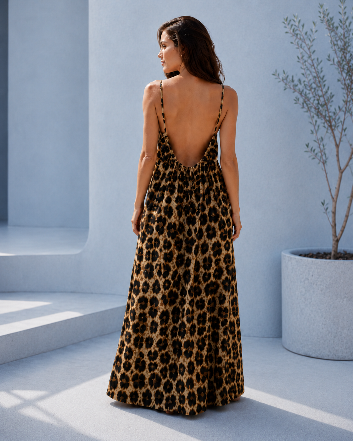 Vestido Largo Animal Print con Tirantes Finos